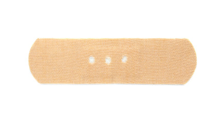 Adhesive plaster on white background, top view. Medical item