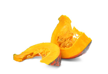 Fresh raw pumpkin slices isolated on white