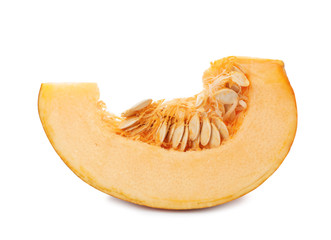 Fresh raw pumpkin slice isolated on white