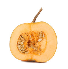 Sliced fresh raw pumpkin isolated on white