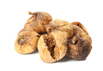 Delicious dried fig fruits on white background. Organic snack