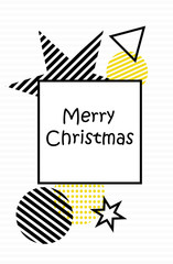 Obraz premium Happy New Year. Merry Christmas. Illustration festive with Christmas balls, stars. On a white background, black and yellow Christmas decorations.