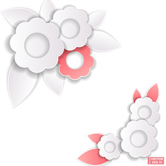 Paper flowers on white background.