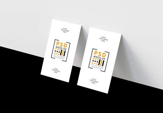 Vertical Business Card Mockup on Black and White Background