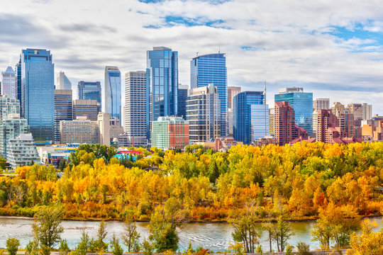 Calgary Downtown Skyline in Autumn Colors