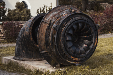Old used turbine from the river hydroelectric power station
