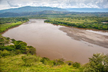 River in Colombian landscape in the department of Huila. Colombia