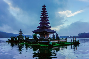 Indonesian temple Ulun Danu Beratan on a mountain lake