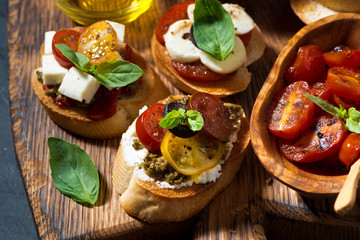 Italian appetizers - various bruschettas, top view