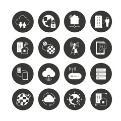 network icon set in circle buttons