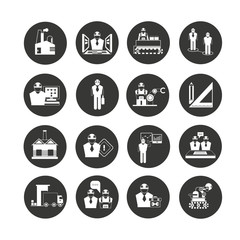 engineering and manufacturing icon set in circle buttons