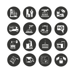 manufacturing and industry icon set in circle buttons