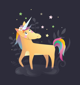 Funny unicorn vector humor color illustration