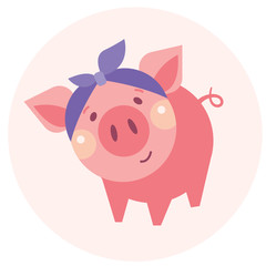 Funny piggy vector color illustration