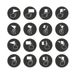 hand holding flag icon set in circle buttons