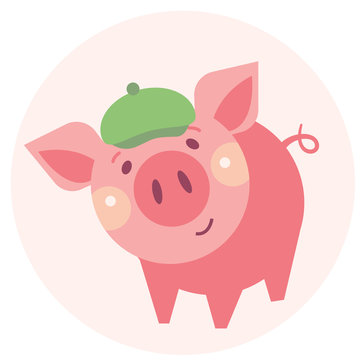 Funny piggy vector color illustration