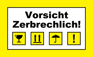 vorsicht zerbrechlich post aufkleber