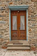 oak door in stone house
