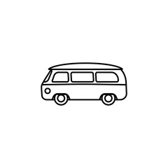 Van outline silhouette. Minibus vector line icon isolated on white background. Hippy retro car.