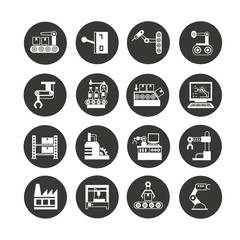 manufacturing and industry icon set in circle buttons