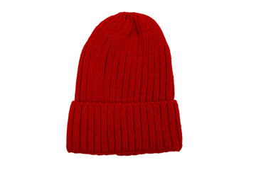 Red beanie isolated on white