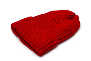Red beanie isolated on white