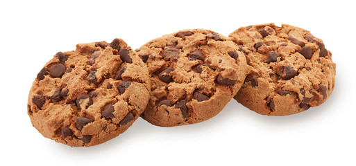 Tasty chocolate chip cookie close up isolated on white 