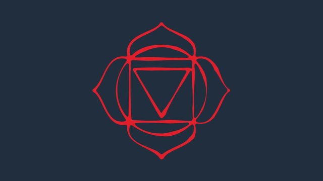 Animated chakra muladhara. The first symbol is red. Lotus in the stroke. Isotherics. Yoga icon. Om sign