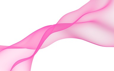 Abstract pink wave. Bright pink ribbon on white background. Pink scarf. Abstract smoke. Raster air background. 3D illustration