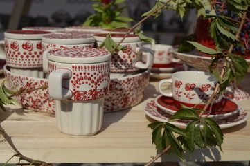 Colorful, handmade pottery produced in Boleslawiec, Poland