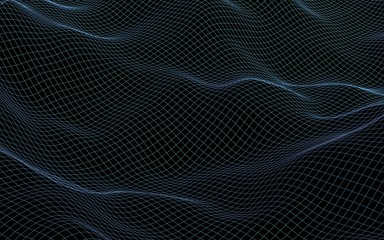 Abstract landscape on a dark background. Cyberspace gray grid. Hi-tech network. 3D illustration