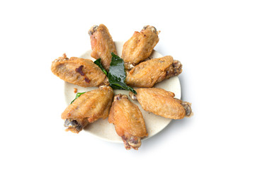 Fried chicken wings and crispy garlic isolated on white background