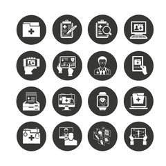 medical data and medical file icon set in circle buttons