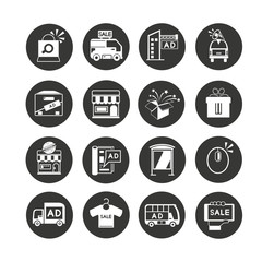 marketing and advertising icon set in circle buttons