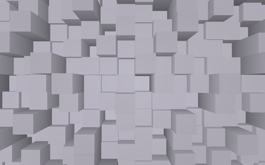 Abstract gray elegant cube geometric background. Chaotically advanced rectangular bars. 3D Rendering, 3D illustration