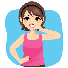 Funny woman with finger mustache cancer prostate awareness support concept