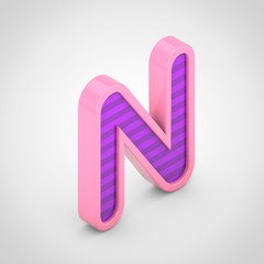 Pink letter N uppercase with violet stripes isolated on white background.