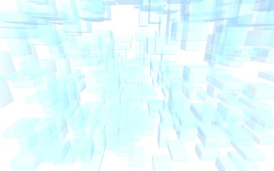 Blue and white abstract digital and technology background. The pattern with repeating rectangles. 3D illustration