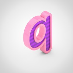 Pink letter Q lowercase with violet stripes isolated on white background.