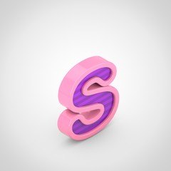 Pink letter S lowercase with violet stripes isolated on white background.