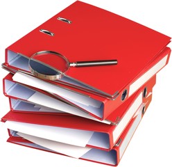 File organizers/binders with a magnifying glass on top