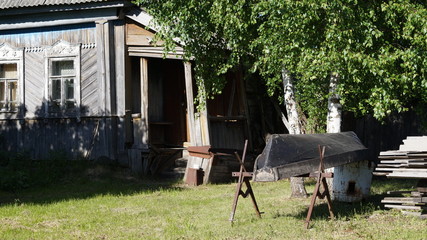 old house in the village and boat