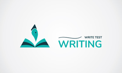 Write test logo. Pen design template. Vector illustration. Creative symbol book and pen.