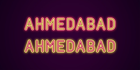 Neon name of Ahmedabad city in India