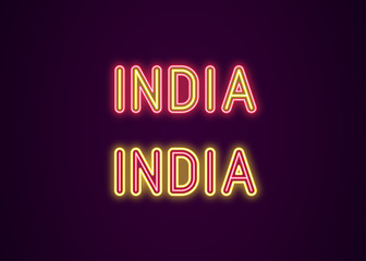 Neon name of India country. Vector illustration