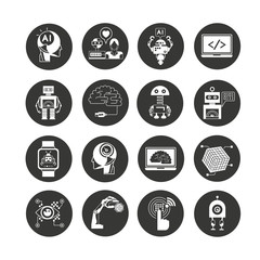 robotics and artificial intelligence icon set in circle buttons