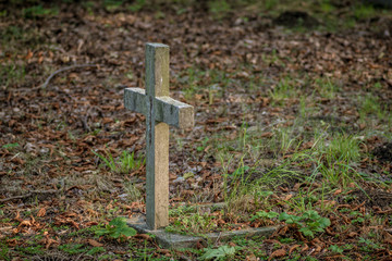 krzyż na zapomnianym starym cmentarzu - obrazy, fototapety, plakaty