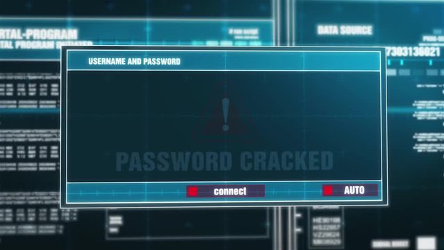 12. Password Cracked Warning Notification Generated on Digital System Security Alert Error Message on Computer Screen after Entering Login And Password . Cyber Crime, Computer Hacking Concept