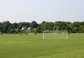 Fototapeta na wymiar The green summer soccer fields on a sunny day.