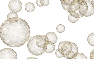 Ethereum economic financial bubble. Cryptocurrency 3D illustration. Business concept. Golden bubbles on a white background